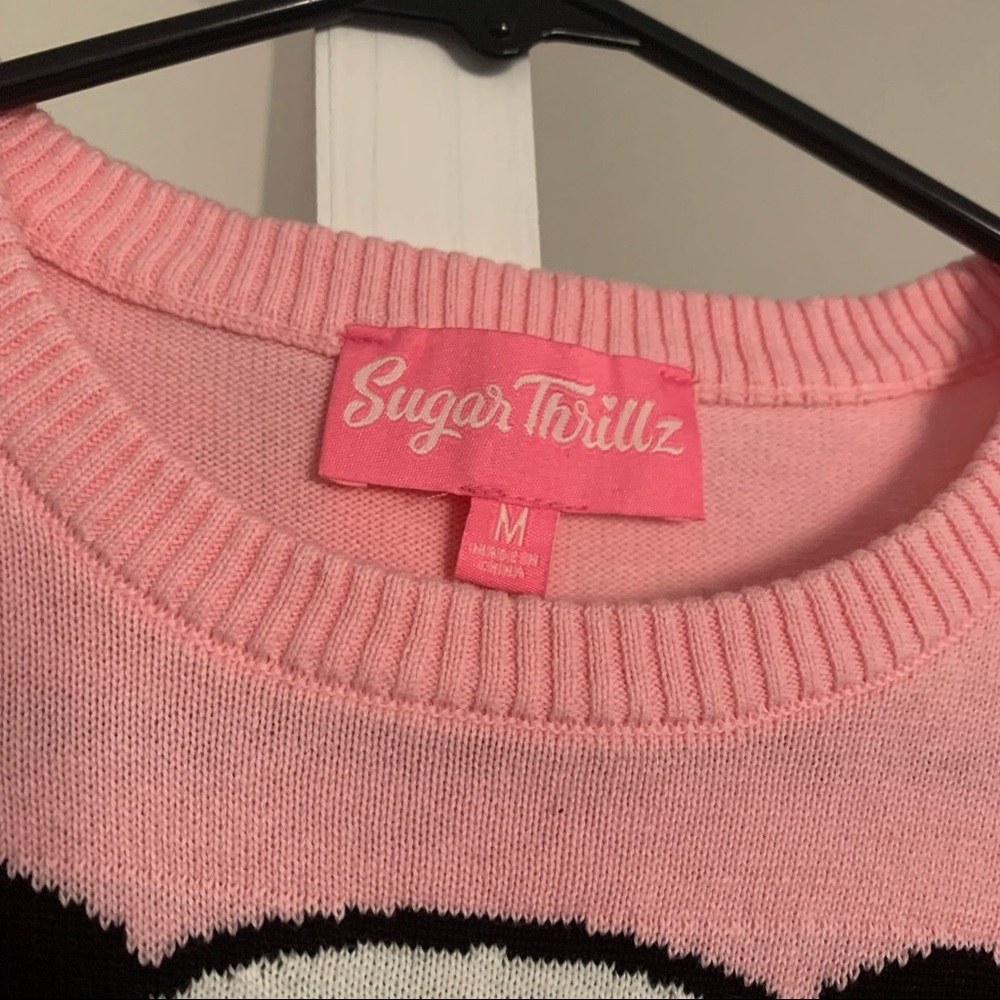 Sugar Thrillz Pink Panda Cropped Sweater with Blue Bow - Picture 3 of 4